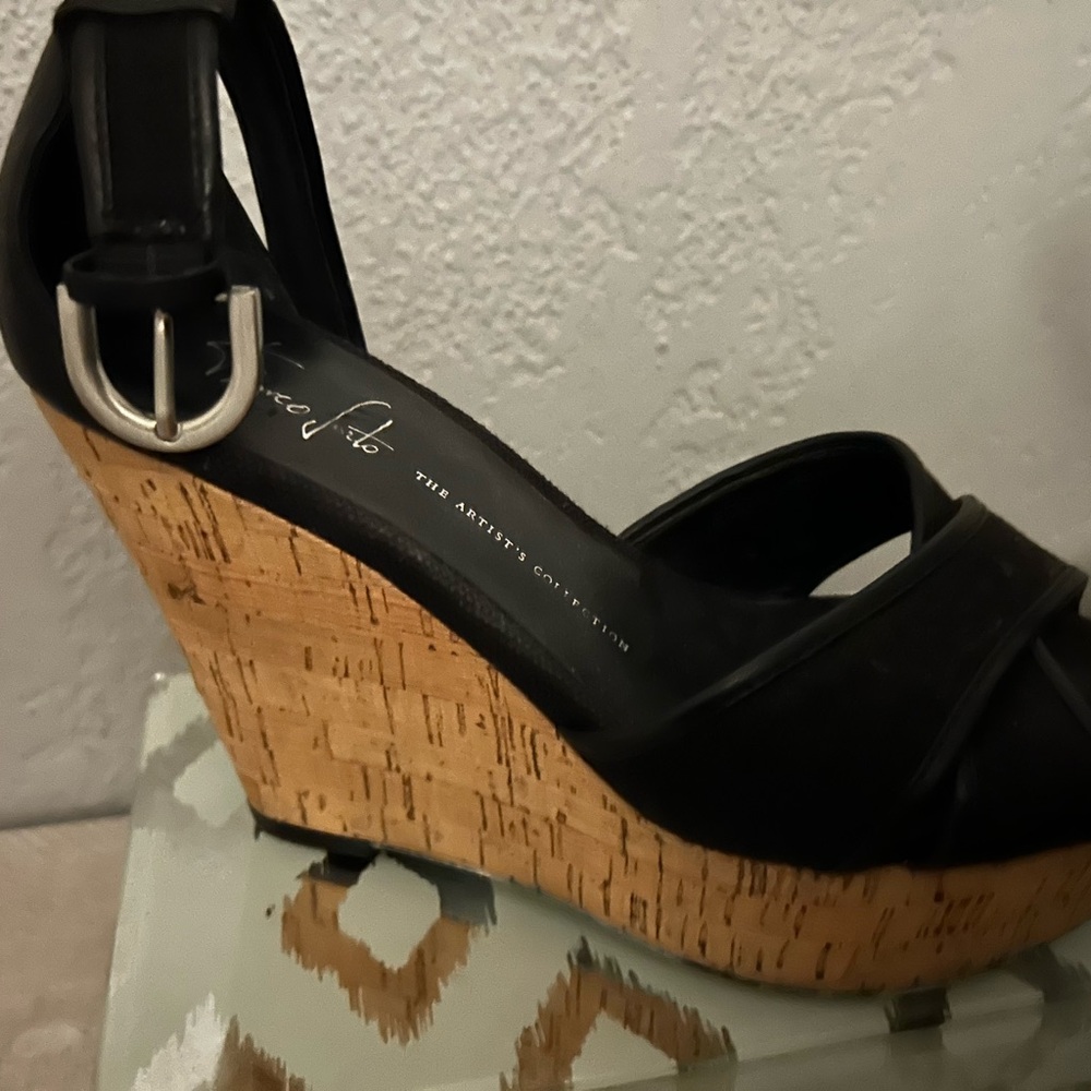 Franco Sarto Black Wedge Shoes with Cork Heel